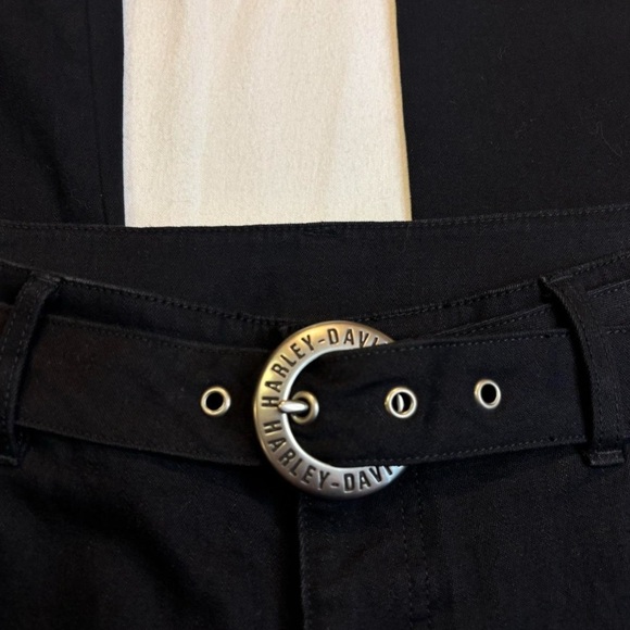 Y2K Harley-Davidson Flame Embroidered Pants 8 Long Biker Grunge Chrome Buckle - Picture 4 of 6